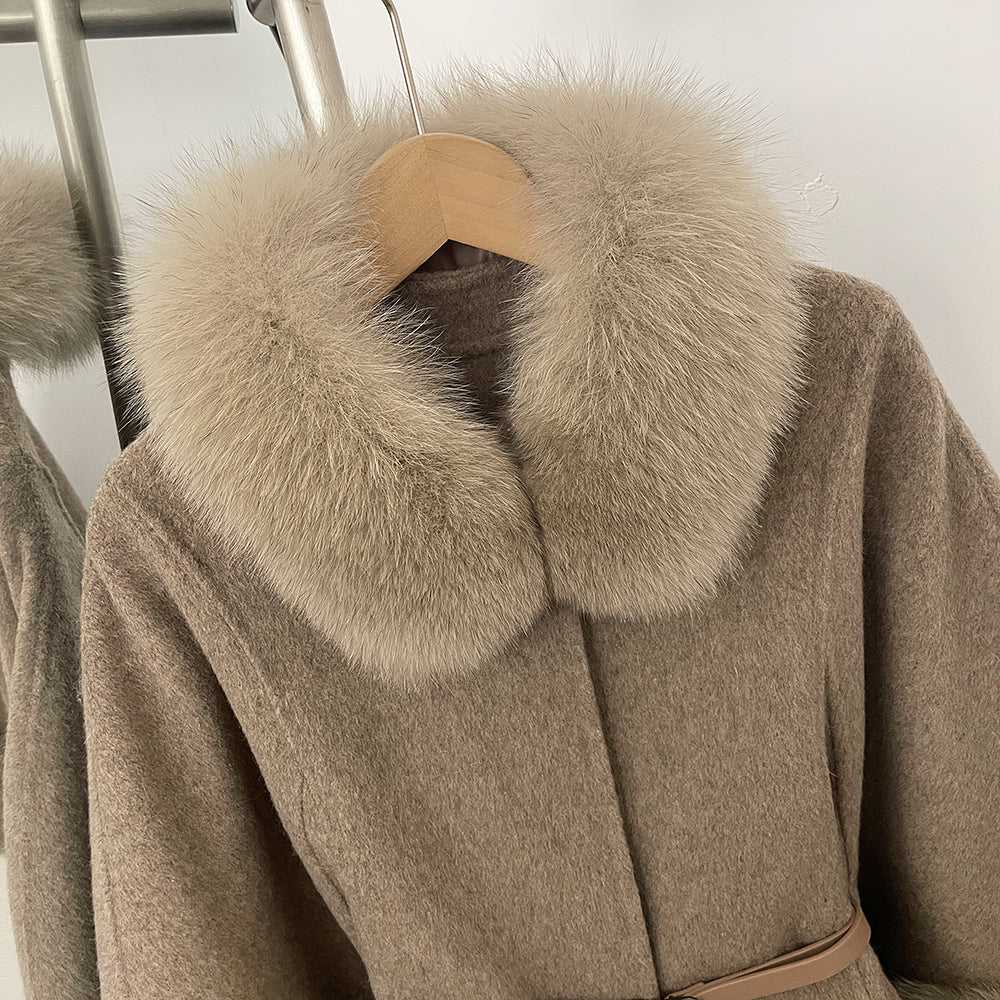 OFTBUY Belt Loose Cloak Natural Fur Woolen Jacket Real Fox Fur Collar and Cuffs Wool Coat Female New Autumn Winter Clothes Lady