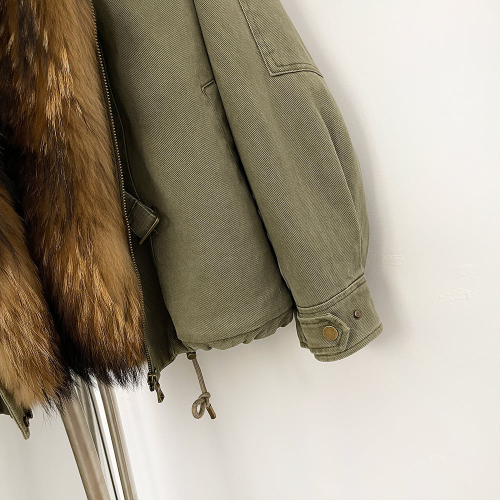 OFTBUY Loose Real Fox Fur Puffer Jacket Lady 100% Cotton Natural Fur Duck Down Coat Female New Winter Thick Warm Clothes Women