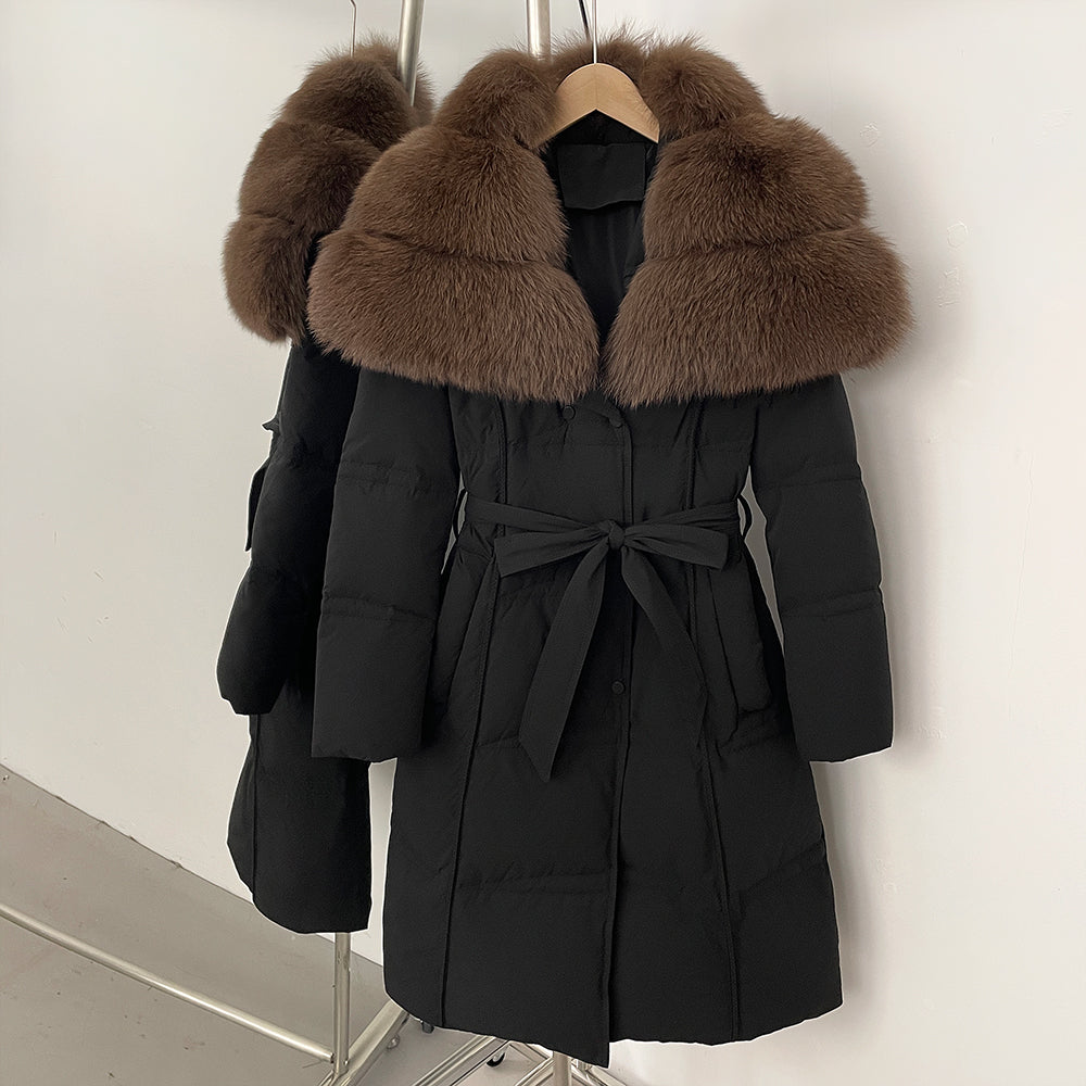OFTBUY New Winter Thickened Clothes Women Long Big Natural Fox Fur Puffer Coat Female Real Fox Fur Fluffy White Duck Down Jacket