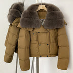 OFTBUY New Short Winter Clothing Women Thickened Warm Fluffy Raccoon Fur Puffer Jacket Female Real Fox Fur Collar Down Coat