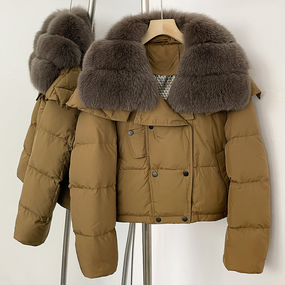 OFTBUY New Short Winter Clothing Women Thickened Warm Fluffy Raccoon Fur Puffer Jacket Female Real Fox Fur Collar Down Coat