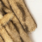 OFTBUY Luxury Long-Length Belted Faux Fur Coat - Premium Vegan Silver Fox Style Overcoat with Oversized Lapel