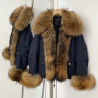 OFTBUY Fashion Warm White Duck Down Real Fur Top Clothes Female Big Natural Fox Fur Collar Coat New Autumn Winter Jacket Women