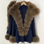 OFTBUY Belt Loose Fit Warm Winter Fashion Outerwear Natural Fur Sweater Female New Women's Knit Coat with Large Real Fox Fur