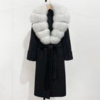 OFTBUY Long Belt 100% Wool Coat with Real Fox Fur Collar Warm Natural Fur Woolen Jacket Female New Autumn Winter Clothing Women
