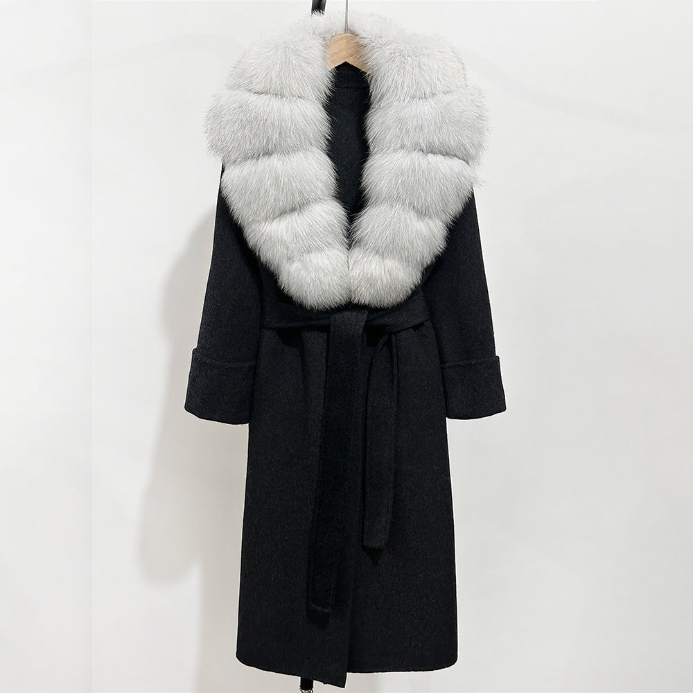 OFTBUY Long Belt 100% Wool Coat with Real Fox Fur Collar Warm Natural Fur Woolen Jacket Female New Autumn Winter Clothing Women