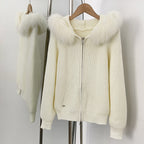 OFTBUY Natural Fur Knitted Sweater Jacket Hooded Real Fox Fur Cardigan Coat Women New Autumn Winter Zipper Warm Clothes Female