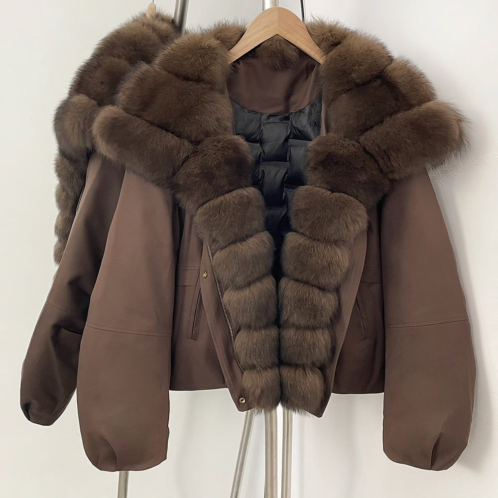 OFTBUY Short Thickened Warm Natural Fur Collar Down Coat Female Winter Long Sleeve Top Clothes Women Luxury Puffer Jacket