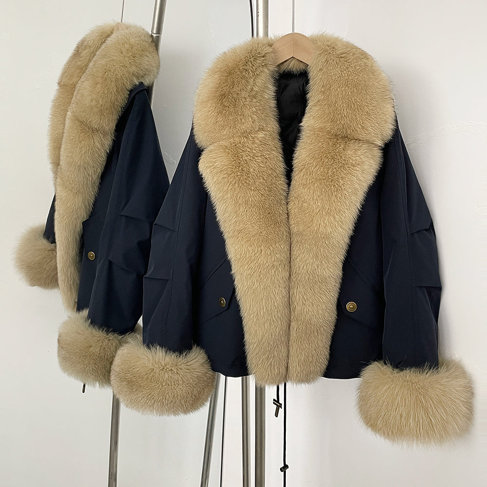 OFTBUY Fashion Big Real Fox Fur Collar Down Coat New Waterproof Autumn Winter Clothes Women Warm Fur Cuffs Puffer Jacket Female