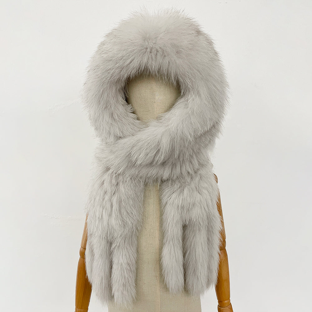 OFTBUY Hot Sales Fashion Fluffy White Natural Fox Fur Hat with Scarf Women Winter Female Thickened Warm Long Real Fur Cap Child