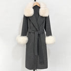 OFTBUY Belted Warm Winter Elegant Fashion Outerwear New Women's Double-Faced Wool Coat with Real Fox Fur Collar and Cuffs