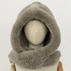 OFTBUY Thick Warm Windproof Natural Rabbit Fur Hat with Scarf Women New Winter Cute Cycling Cap Child Fluffy Rea Fur Neckerchief