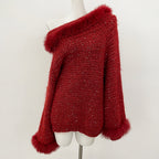 OFTBUY New Spring Autumn Light Top Clothes Female One-length Shoulder Pullovers Knitting Coat Women Real Fox Fur Knitted Sweater