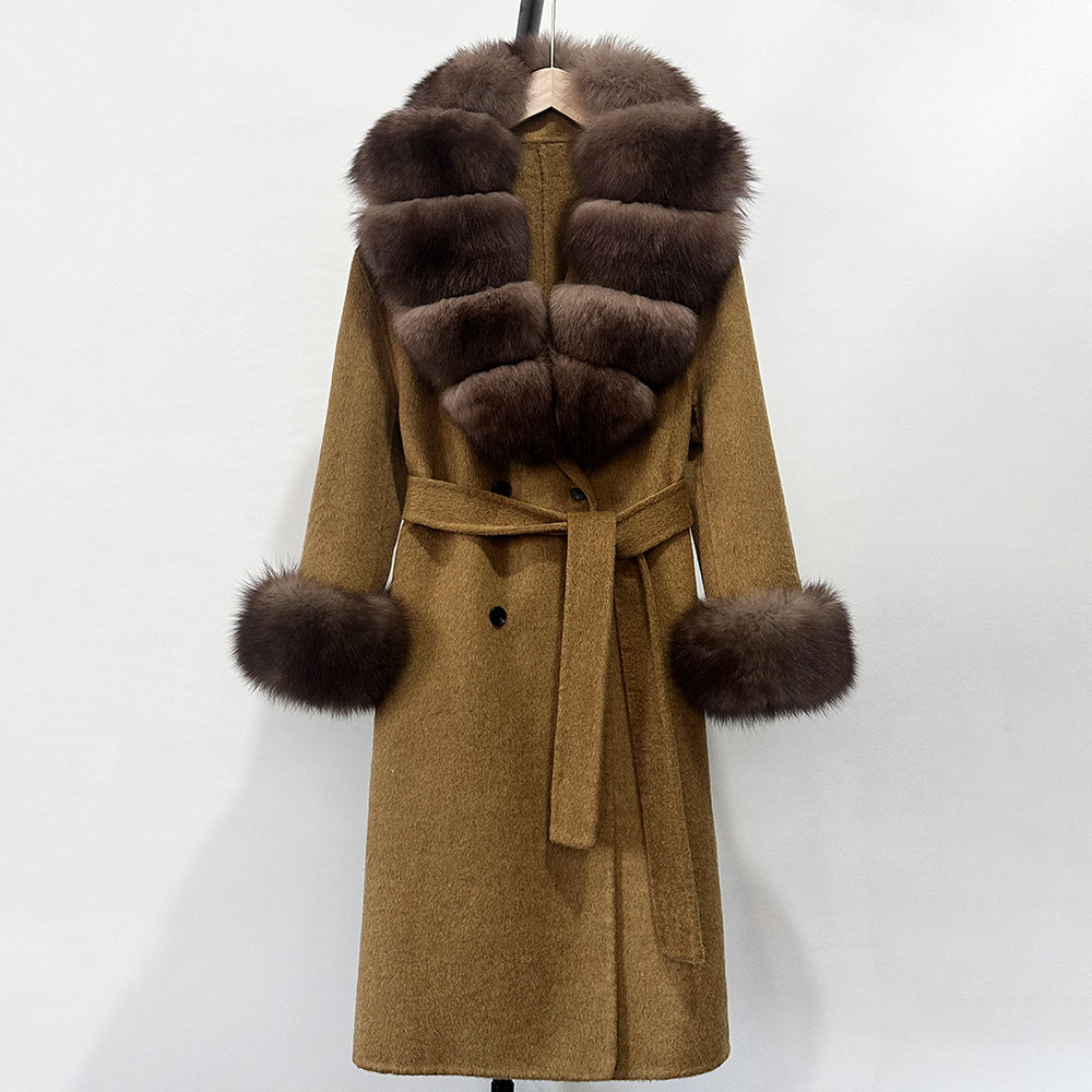 OFTBUY Wholesale New Autumn Winter Clothes Long Natural Woolen Coat Women Fashion Warm 100% Wool Real Fox Fur Jacket Overcoat