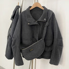 OFTBUY Short Zipper Real Fox Fur Woolen Jacket Fashion Casual Long Sleeves Woo Coat Female with Bag New Autumn Clothes Women