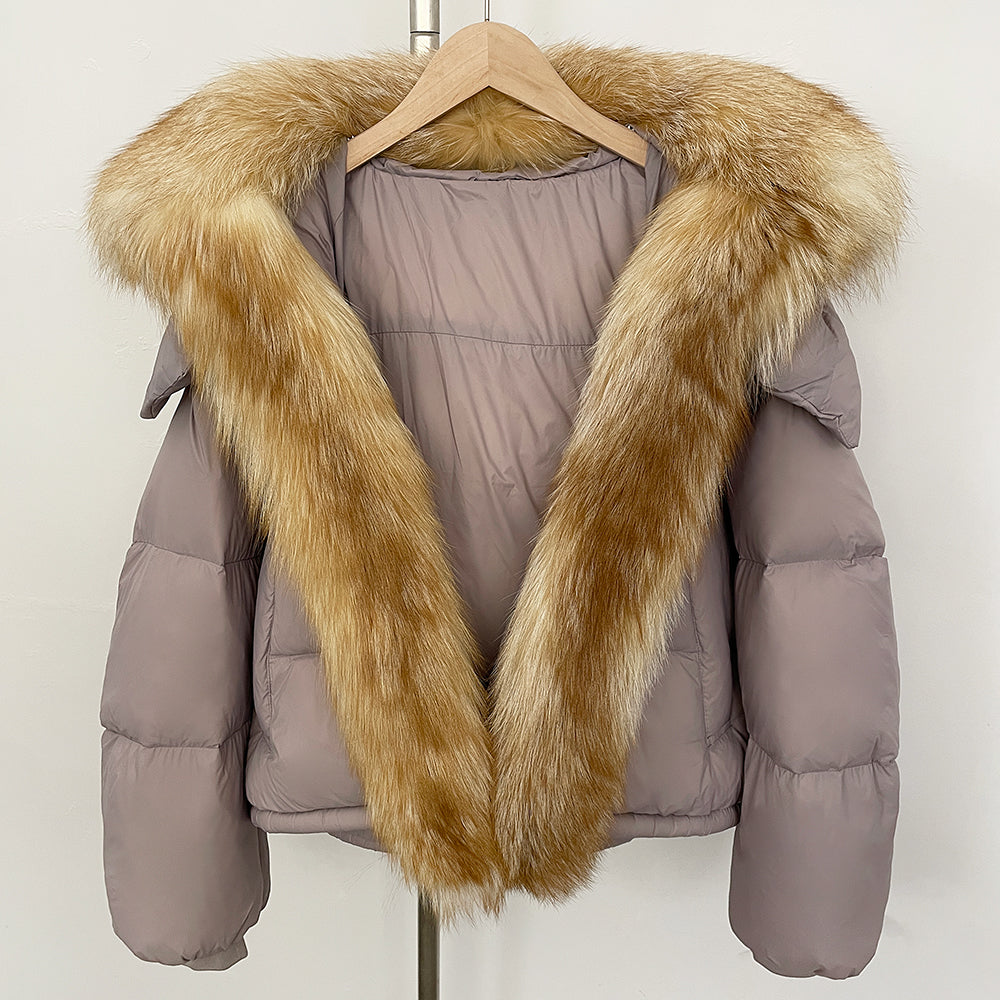 OFTBUY Ultra-Luxury 90% Duck Down Puffer Jacket with Oversized Real Fox & Raccoon Fur Collar