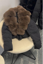 OFTBUY Luxury Cropped Puffer Jacket with Massive Real Fox Fur Collar - Premium 90% Duck Down Winter Coat