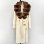 OFTBUY New Autumn Winter Top Clothes Female Long Big Real Fox Fur Collar Woolen Jacket Women Fashion Warm Cashmere Wool Coat