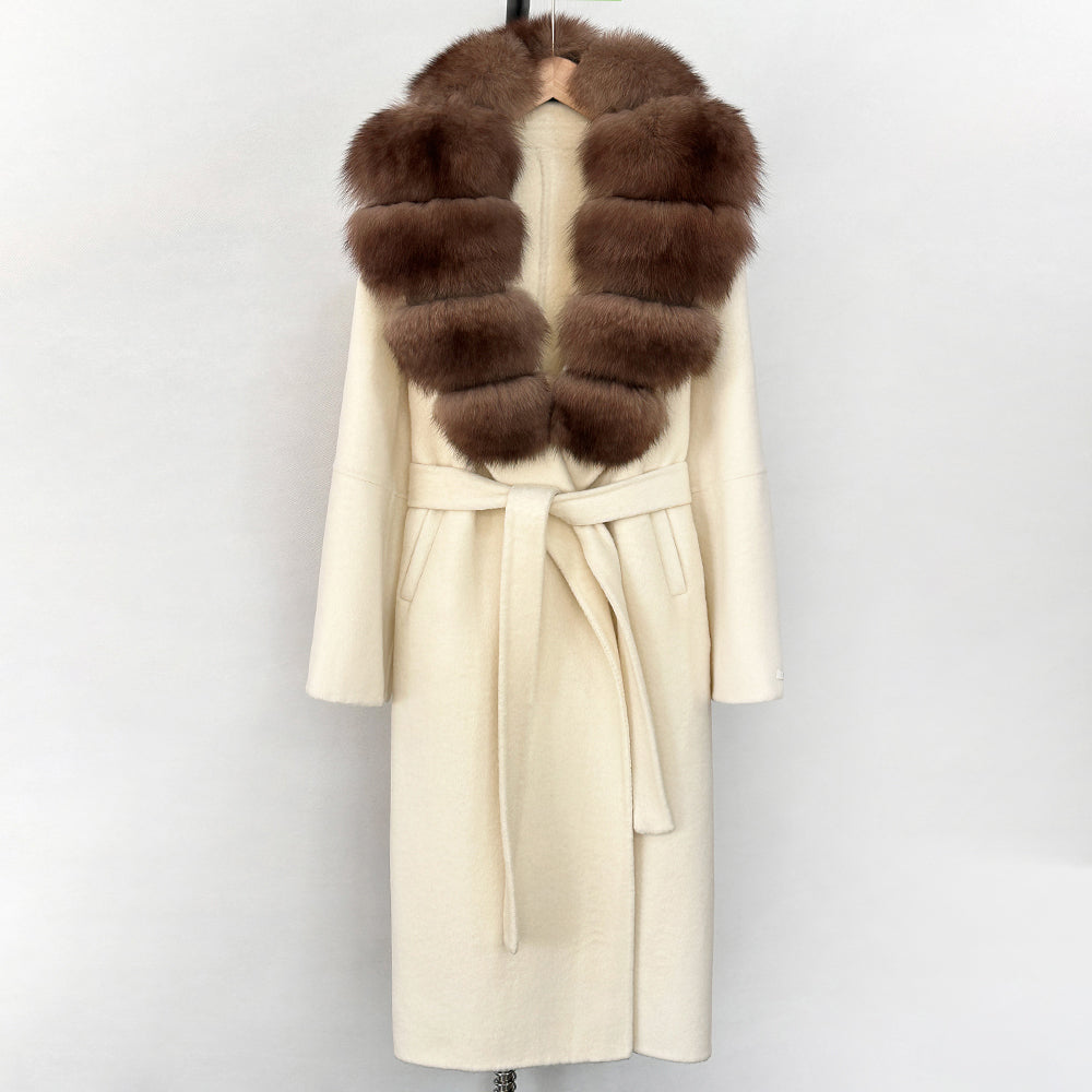 OFTBUY New Autumn Winter Top Clothes Female Long Big Real Fox Fur Collar Woolen Jacket Women Fashion Warm Cashmere Wool Coat