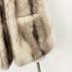 OFTBUY Luxury Long-Line Faux Fur Gilet - Premium Vegan Fox Fur Sleeveless Overcoat with Oversized Shawl Collar