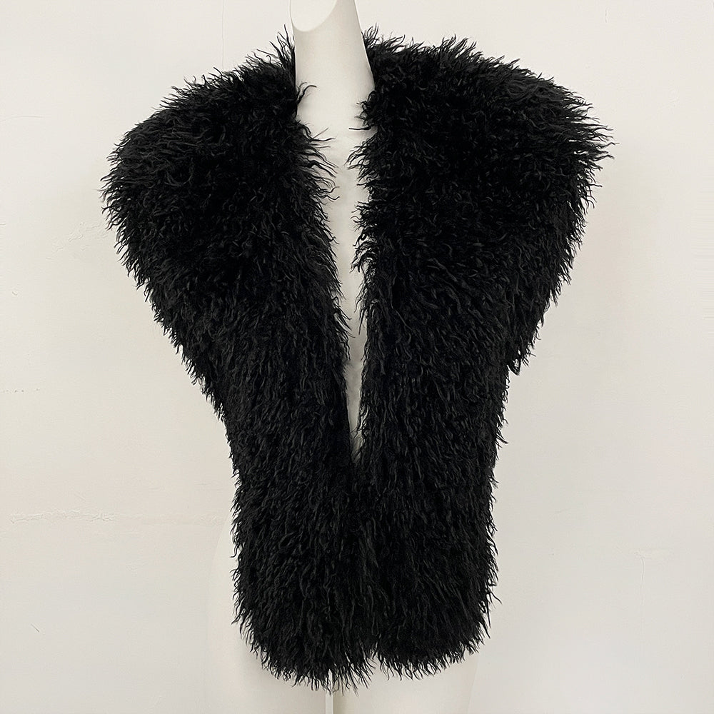 OFTBUY Women's Faux Mongolian Fur Vest Open Front Fluffy Faux Fur Waistcoat with Back Tie New Autumn Winter Outerwear Female