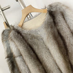 OFTBUY Luxury Collarless Faux Fur Jacket - Chic Short Fluffy Vegan Fur Coat for Women