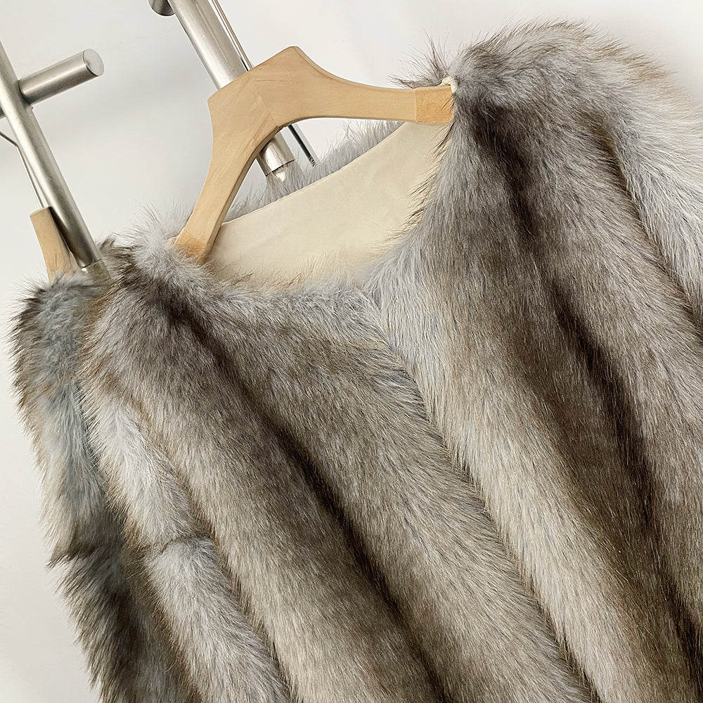 OFTBUY Luxury Collarless Faux Fur Jacket - Chic Short Fluffy Vegan Fur Coat for Women