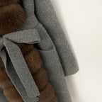OFTBUY New Women's Knit Long Coat with Full Real Fox Fur  Belted Pockets Warm Winter Elegant Fashion Outerwear Cardigan Sweater