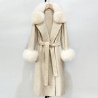 OFTBUY Belted Warm Winter Elegant Fashion Outerwear New Women's Double-Faced Wool Coat with Real Fox Fur Collar and Cuffs