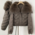 OFTBUY Thickened Warm Fluffy Real Fox Fur Puffer Jacket Women Short Long Sleeve White Duck Down Coat Female New Winter Clothing