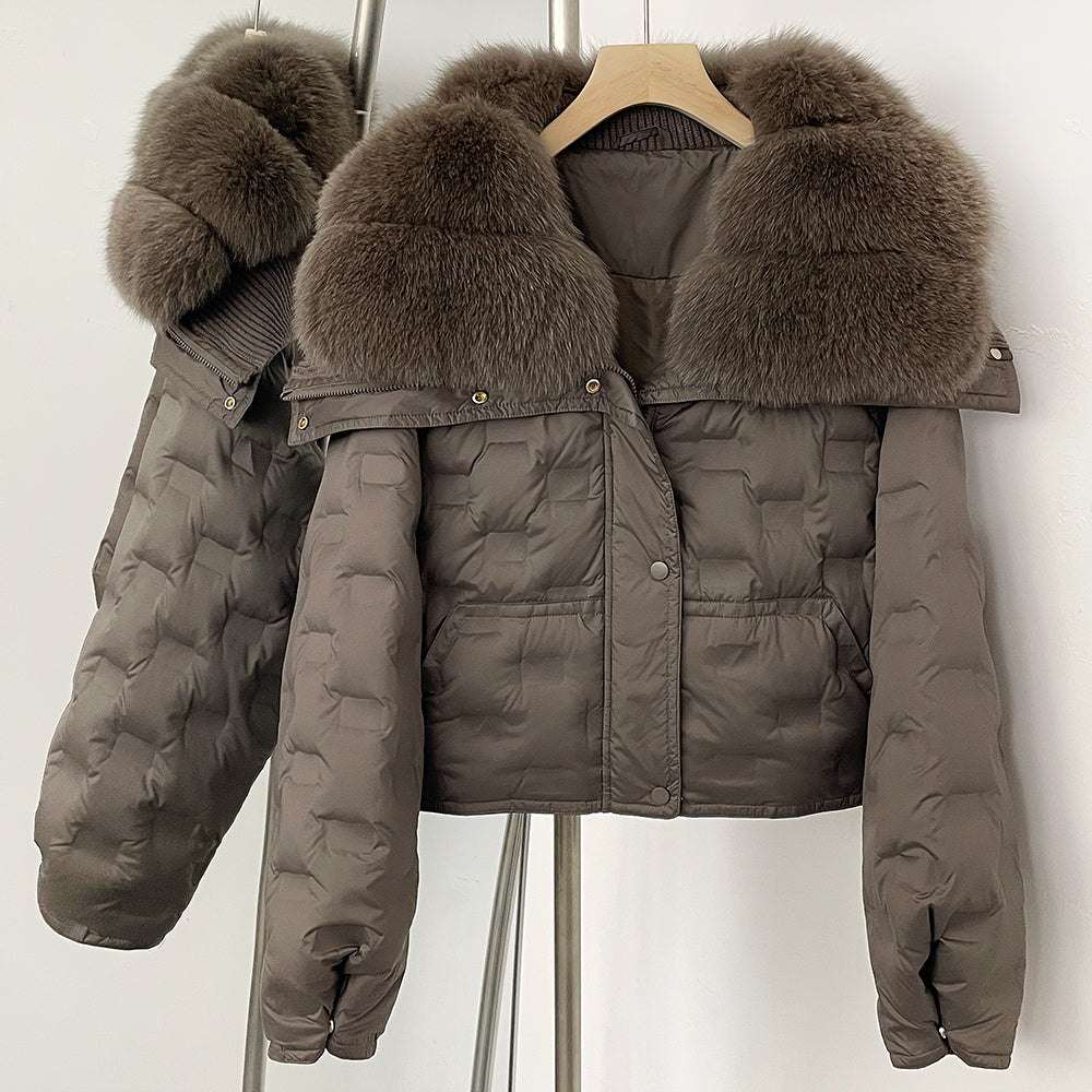 OFTBUY Thickened Warm Fluffy Real Fox Fur Puffer Jacket Women Short Long Sleeve White Duck Down Coat Female New Winter Clothing