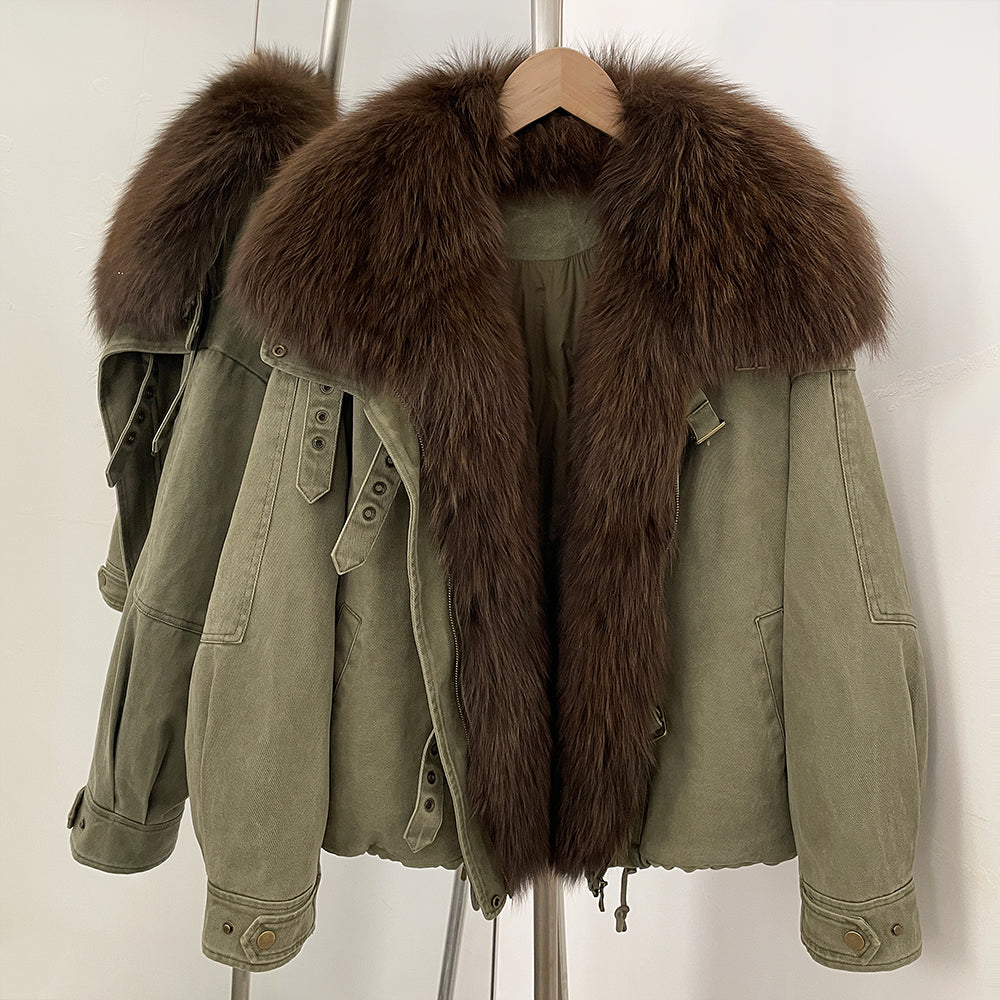 OFTBUY 100% Cotton Natural Fur Duck Down Coat Female New Winter Thick Warm Clothes Women Loose Real Fox Fur Puffer Jacket Lady