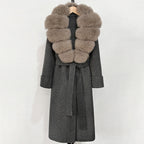 OFTBUY Long Belt 100% Wool Coat with Real Fox Fur Collar Warm Natural Fur Woolen Jacket Female New Autumn Winter Clothing Women
