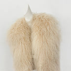 OFTBUY Solid Deep V-Neck Backless Bandage Sleeveless Jackets Fluffy Luxury Real Mongolian Fur Halter Vests Women Outerwear Coat