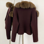 OFTBUY Women's Short Cardigan with Big Real Fox Fur Collar New Autumn Winter Knit Clothing Female Natural Fur Warm Sweater Lady