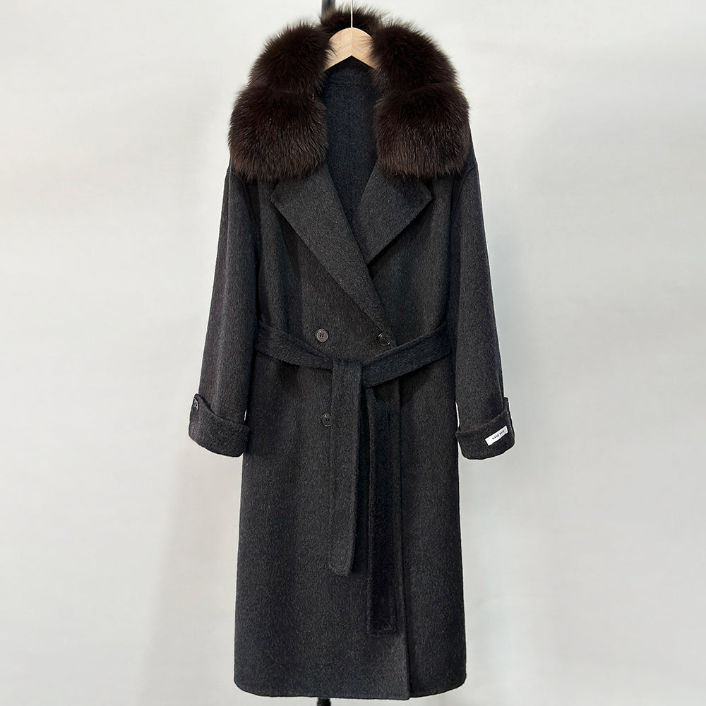 OFTBUY Natural Real Fox Fur Collar Women New Autumn Winter Loose Cashmere Wool Blends Coat Long Woolen Jacket Outerwear