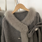 OFTBUY Trim Bow Detail Decorative Buttons Winter Elegant Woolen Outerwear New Women's Double Face Wool Coat with Real Fox Fur