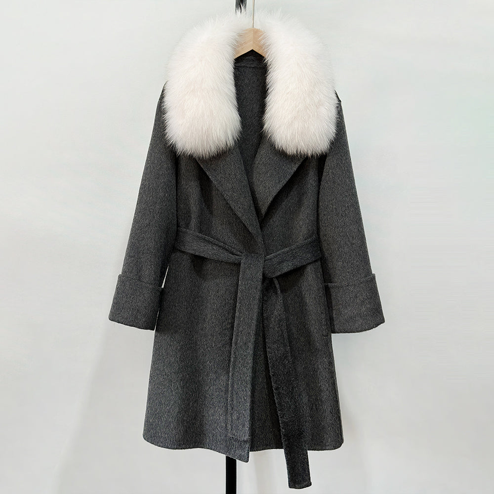 OFTBUY Fashion Female Luxury Cashmere Wool Jacket Autumn Winter Warm Natural Fox Fur Collar Women's Woolen Blends Coat