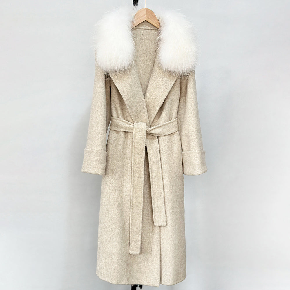 OFTBUY New Autumn Winter Long Clothing Women Natural Fur Woolen Jaket Female Fashion Warm Wool Coat with Real Fox Fur Collar