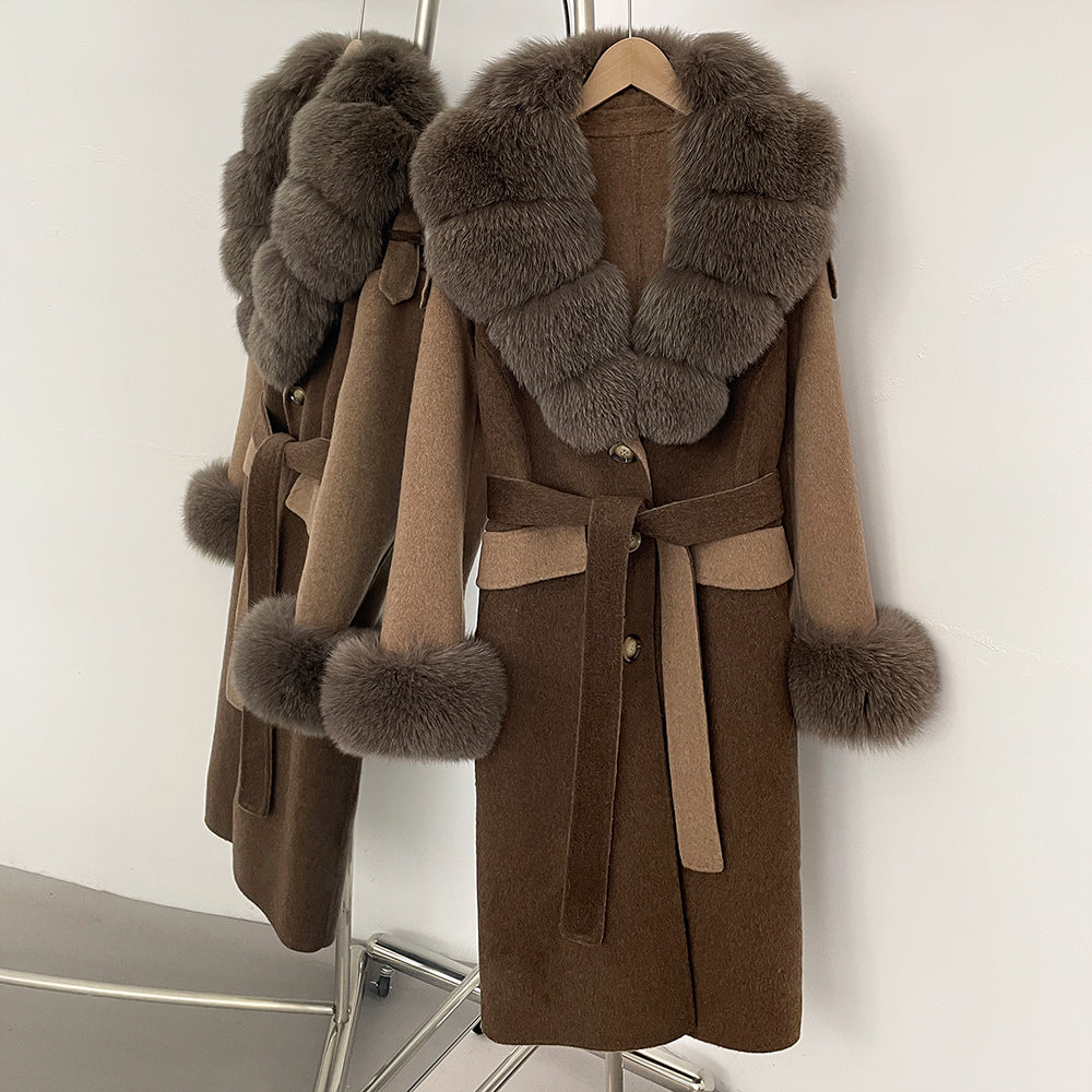 OFTBUY Patchwork Double-faced Cashmere Wool Jacket Real Fox Fur Collar Woolen Coat Female New Fashion Fur Winter Clothes Women