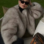 OFTBUY Cropped Faux Fox Fur Jacket