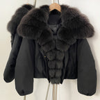 OFTBUY Short Thickened Warm Natural Fur Collar Down Coat Female Winter Long Sleeve Top Clothes Women Luxury Puffer Jacket