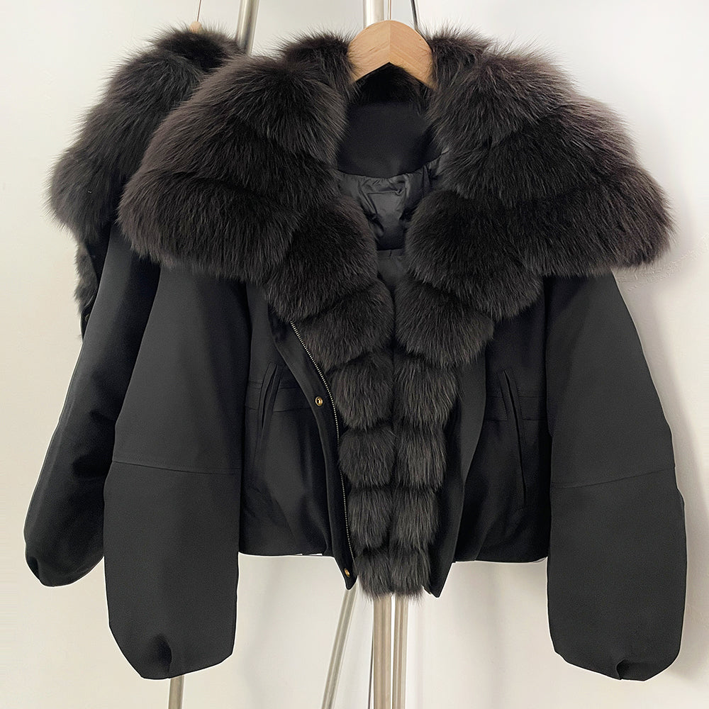 OFTBUY Short Thickened Warm Natural Fur Collar Down Coat Female Winter Long Sleeve Top Clothes Women Luxury Puffer Jacket