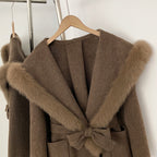 OFTBUY Belt Luxury Fur Navy Collar Warm Jacket Female 100% Wool Coat with Real Fox Fur New Autumn Winter Woolen Colthes Women