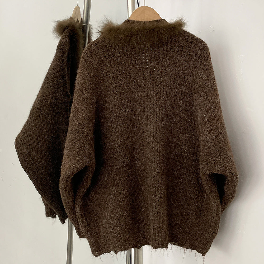 OFTBUY New Spring Autumn Knitting Clothes Women Knitted Long Sleeves Sweater Coat Female Fashion Real Fox Fur Cardigan Jacket