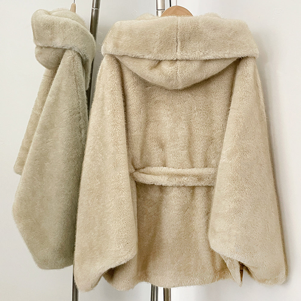 OFTBUY Wholesale Hooded Belt Faux Fur Coat Female Thickened Warm Fluffy Fake Fur Jacket Women New Winter Long Sleeve Fur Clothes Female