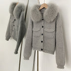 OFTBUY Short Natural Fox Fur Collar Knitted Sweater Coat FemaleReal Fur Clothing New Autumn Winter Knitting Cardigan Women