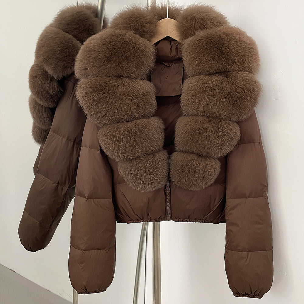 OFTBUY New Puffer Jacket Women with Large Natural Fox Fur Collar Short Fluffy Thick Parkas Female 90% White Duck Down Coat Lady