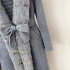 OFTBUY 100% Wool Coat with Real Fox Fur Trim & Rabbit Fur Lining