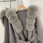 OFTBUY Real Fox Fur Wool Coat Hooded Natural Fur Collar and Cuffs New Autumn Winter Clothes Women Cashmere Woolen Jacket Lady